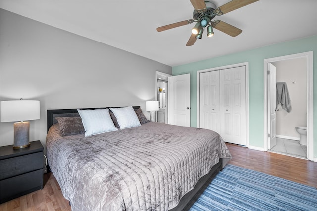276 Temple Hill Rd Unit 1611, Vails Gate, NY 12553 - bedroom with wood finished floors, a closet, ceiling fan, and ensuite bathroom