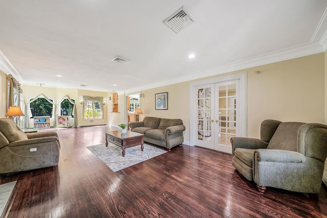 23 Antona Blvd, Centereach, NY 11720 - living room featuring french doors, crown molding, wood finished floors, and recessed lighting