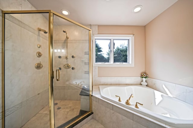 23 Antona Blvd, Centereach, NY 11720 - bathroom with a whirlpool tub, a stall shower, and recessed lighting