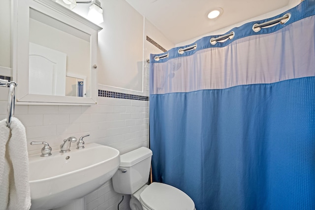 23 Antona Blvd, Centereach, NY 11720 - full bath with tile walls and a shower with curtain
