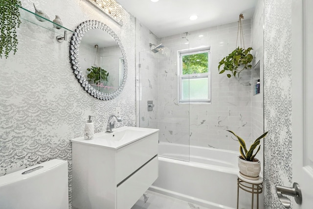 1 Avon Cir Unit D, Rye Brook, NY 10573 - bathroom with washtub / shower combination, vanity, and recessed lighting