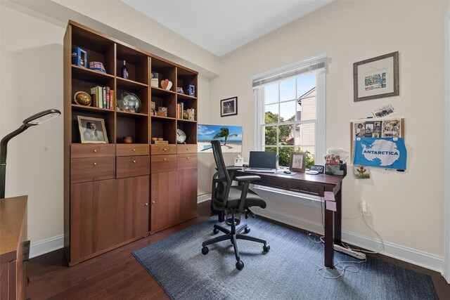 41 Carlton Dr, Mount Kisco, NY 10549 - home office with dark wood-type flooring and baseboards