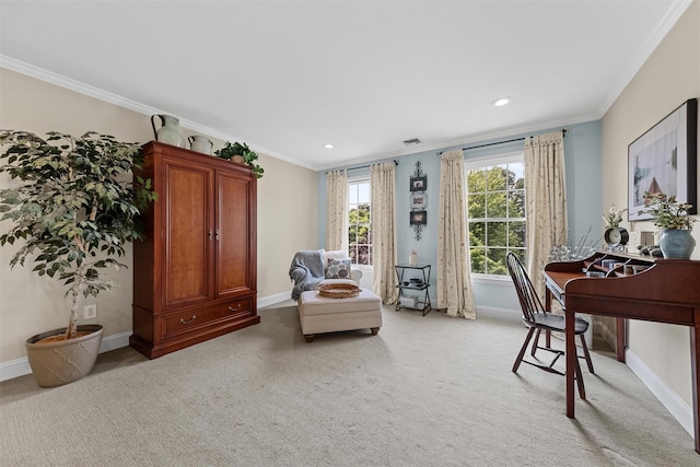 41 Carlton Dr, Mount Kisco, NY 10549 - home office with ornamental molding, light colored carpet, and recessed lighting