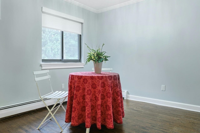 13 Darian Ct Unit 2B, Pomona, NY 10970 - dining area featuring ornamental molding, wood finished floors, a baseboard radiator, and baseboard heating
