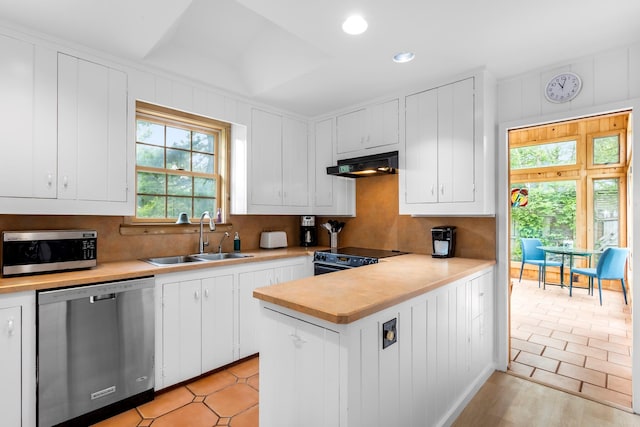 146 Doctors Walk, Cherry Grove, NY 11782 - kitchen with appliances with stainless steel finishes, under cabinet range hood, light countertops, white cabinets, and recessed lighting