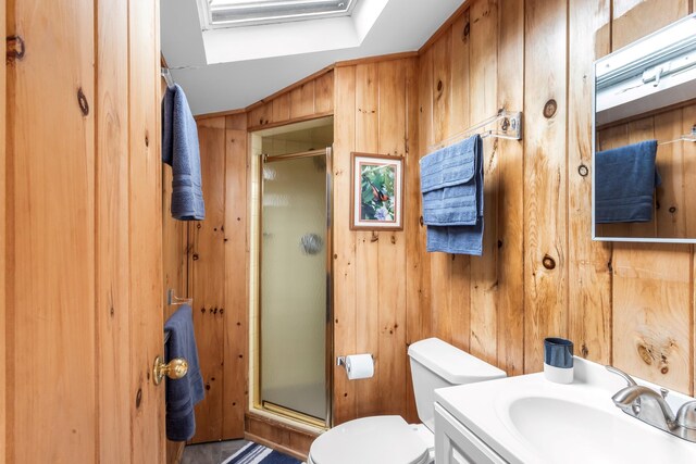 146 Doctors Walk, Cherry Grove, NY 11782 - bathroom with wooden walls, a stall shower, and vanity