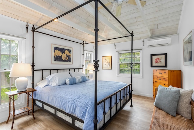 146 Doctors Walk, Cherry Grove, NY 11782 - bedroom with a wall unit AC, wood finished floors, and wood ceiling
