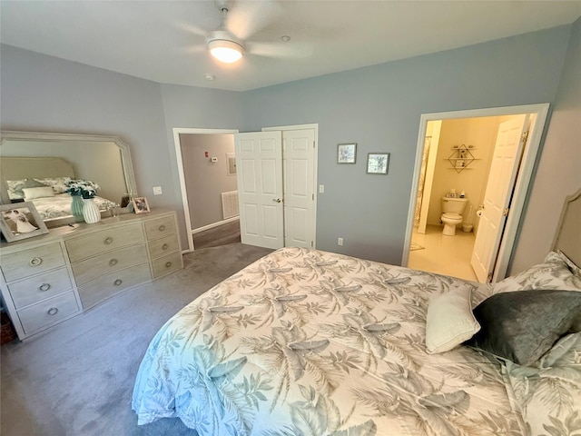 310 Narragansett Villas Dr, Lindenhurst, NY 11757 - bedroom featuring carpet, ensuite bathroom, and a ceiling fan