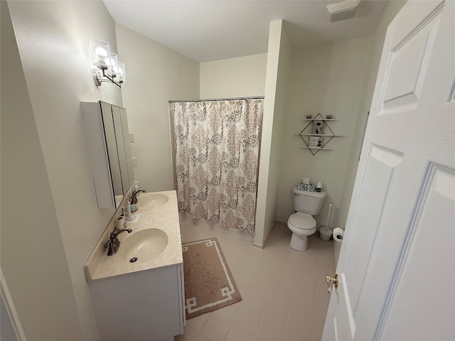 310 Narragansett Villas Dr, Lindenhurst, NY 11757 - bathroom featuring double vanity, tile patterned flooring, and a shower with curtain