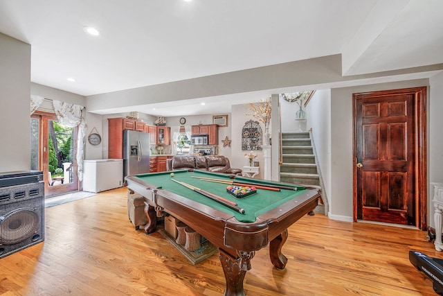 6 Pine St N, Lake Grove, NY 11755 - rec room featuring light wood-style flooring, billiards, and recessed lighting