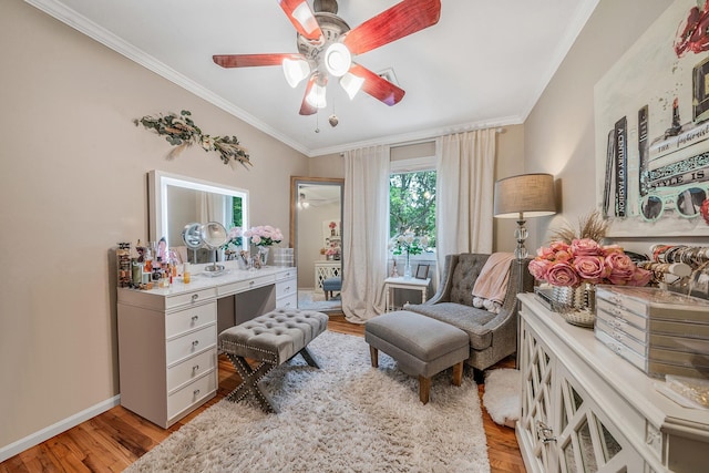 6 Pine St N, Lake Grove, NY 11755 - office area featuring a ceiling fan, crown molding, and light wood-type flooring