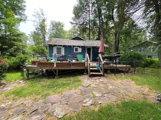 47 E Catskill Trl, Smallwood, NY 12778 - back of house featuring a wooden deck and roof with shingles