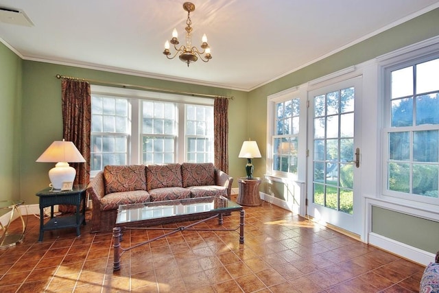 50 Overlook Dr, Chappaqua, NY 10514 - living room featuring a chandelier and crown molding