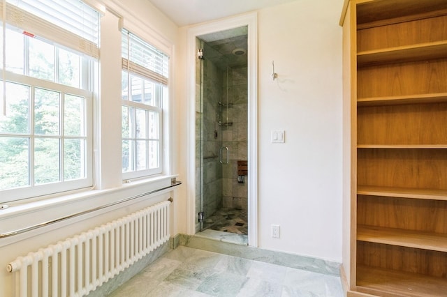 50 Overlook Dr, Chappaqua, NY 10514 - bathroom with radiator heating unit and a shower stall