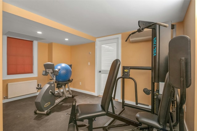 50 Overlook Dr, Chappaqua, NY 10514 - workout room with radiator heating unit, recessed lighting, and a wall unit AC