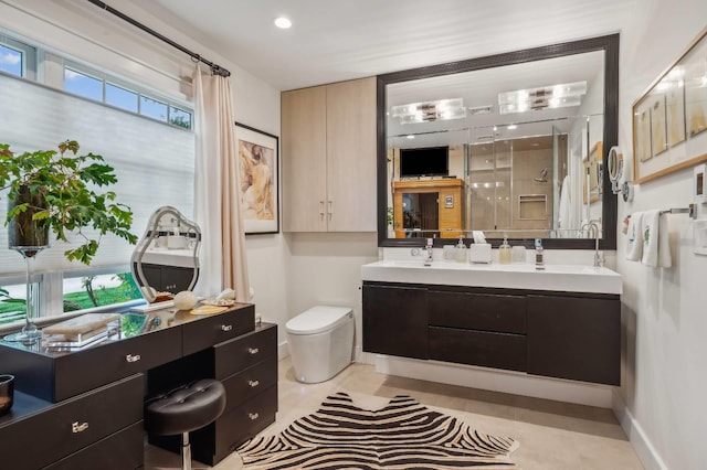 545 Hampton Rd Unit 16, Southampton, NY 11968 - full bath featuring double vanity, a shower stall, and tile patterned floors