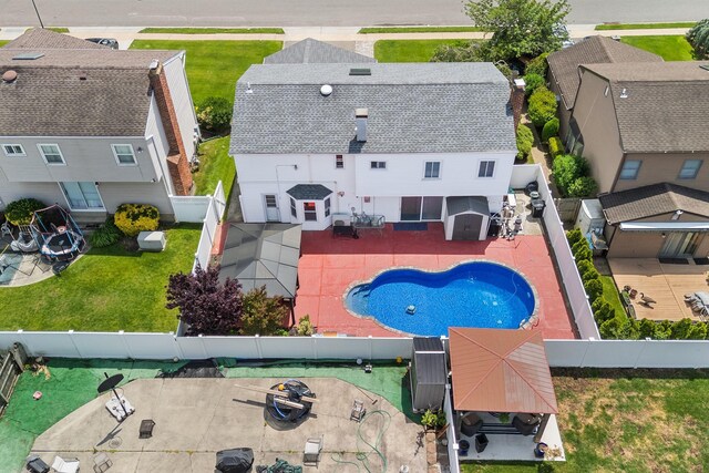 427 Benito St, East Meadow, NY 11554 - aerial perspective of suburban area featuring a pool