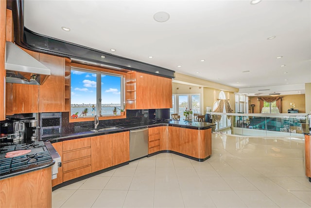 30 Aviva Ct, Staten Island, NY 10307 - kitchen with dishwasher, wall chimney range hood, dark countertops, healthy amount of natural light, and recessed lighting