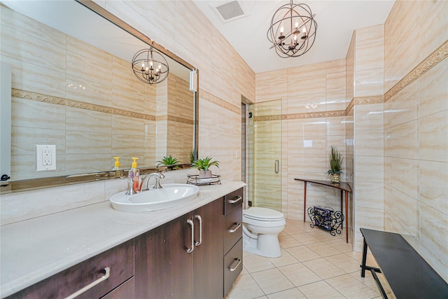 30 Aviva Ct, Staten Island, NY 10307 - full bathroom with tile walls, a chandelier, vanity, tile patterned floors, and a stall shower