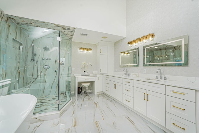 30 Aviva Ct, Staten Island, NY 10307 - full bathroom with a freestanding tub, a marble finish shower, and double vanity