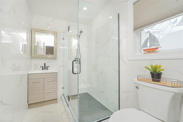 30 Aviva Ct, Staten Island, NY 10307 - full bath featuring tile walls, vanity, a shower stall, and marble finish floors
