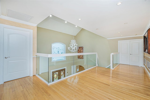 30 Aviva Ct, Staten Island, NY 10307 - hall with an upstairs landing, wood finished floors, recessed lighting, a chandelier, and crown molding