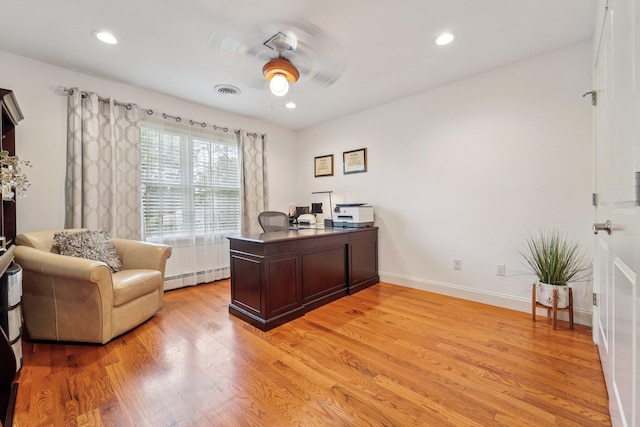 10 Willow Dr, Suffern, NY 10901 - office with baseboard heating, ceiling fan, light wood-type flooring, and recessed lighting