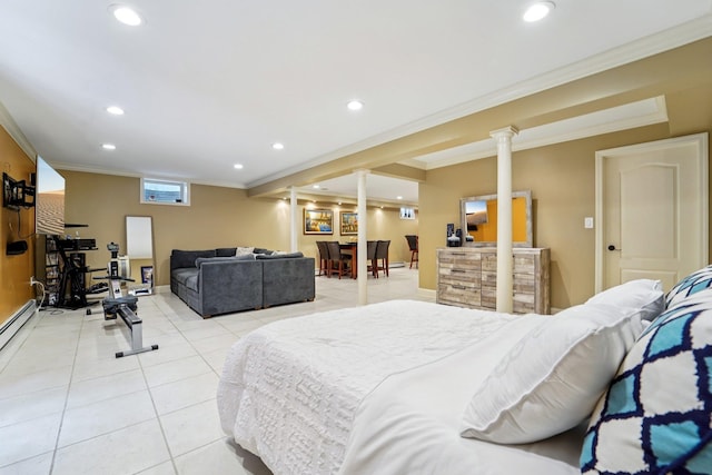 10 Willow Dr, Suffern, NY 10901 - bedroom with recessed lighting, crown molding, ornate columns, and light tile patterned floors