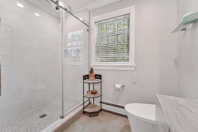 10 Willow Dr, Suffern, NY 10901 - bathroom with a baseboard heating unit and a stall shower