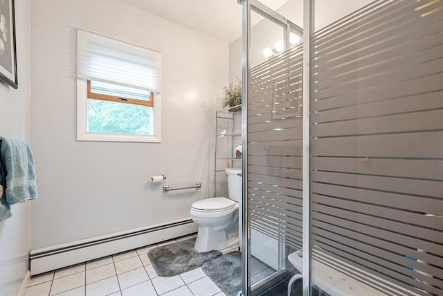 1581 Shirley Ct, North Merrick, NY 11566 - full bath with a baseboard heating unit, tile patterned floors, and a shower stall