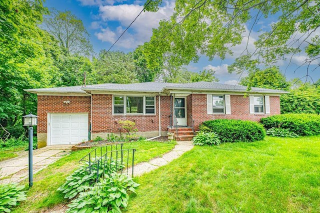 83 Bellerose Ave, East Northport, NY 11731 - view of front of house with a garage, a front lawn, concrete driveway, and brick siding