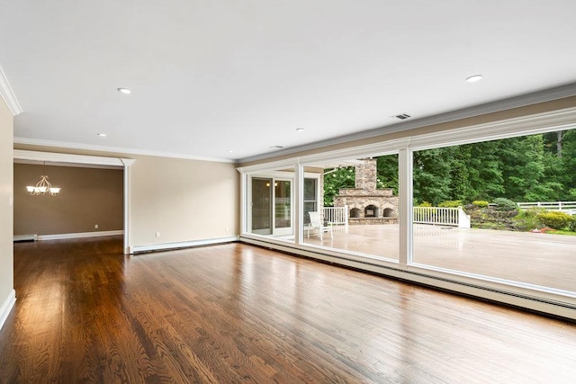 109 Oakside Dr, Smithtown, NY 11787 - empty room with a chandelier, crown molding, wood finished floors, and recessed lighting