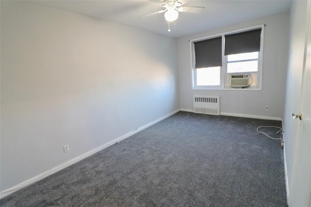 1 Sadore Ln Unit 7O, Yonkers, NY 10710 - spare room with radiator heating unit, ceiling fan, dark colored carpet, and cooling unit