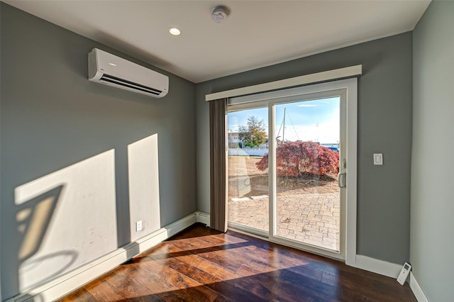 714 Montauk, West Islip, NY 11795 - unfurnished dining area with a wall mounted air conditioner, a baseboard radiator, dark wood finished floors, and recessed lighting