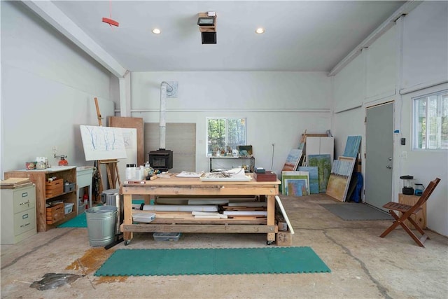 15 Cox Dr, Warwick, NY 10950 - garage featuring a wood stove and recessed lighting
