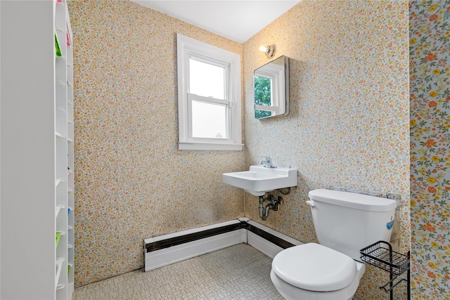 10 Cail Dr, East Rockaway, NY 11518 - bathroom featuring wallpapered walls and tile patterned flooring