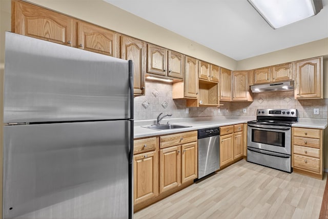 114 Bushwick Rd, Poughkeepsie, NY 12603 - kitchen with appliances with stainless steel finishes, under cabinet range hood, light countertops, and backsplash