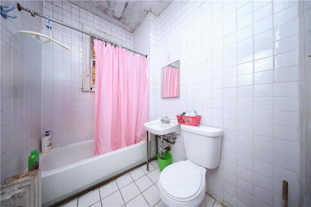 4215 Bedford Ave, Brooklyn, NY 11229 - full bath with shower / bath combination with curtain, tile patterned flooring, and tile walls