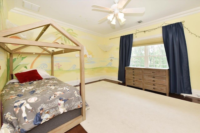 1616 Stewart Ln, Laurel Hollow, NY 11791 - bedroom featuring ornamental molding, ceiling fan, and carpet flooring