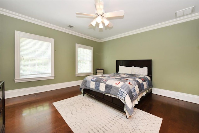 1616 Stewart Ln, Laurel Hollow, NY 11791 - bedroom with ornamental molding, wood finished floors, and a ceiling fan