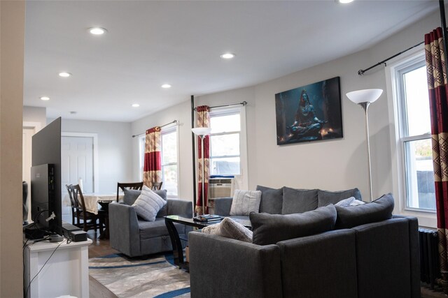 1602 Zerega Ave, Bronx, NY 10462 - living room featuring recessed lighting, cooling unit, and wood finished floors