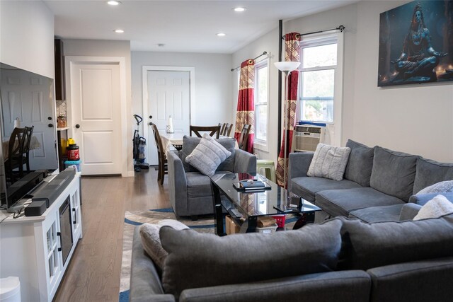 1602 Zerega Ave, Bronx, NY 10462 - living area featuring recessed lighting, wood finished floors, and cooling unit