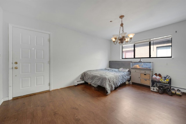 50 Dekalb Ave Unit S10, White Plains, NY 10605 - bedroom with a baseboard radiator, wood finished floors, and a chandelier