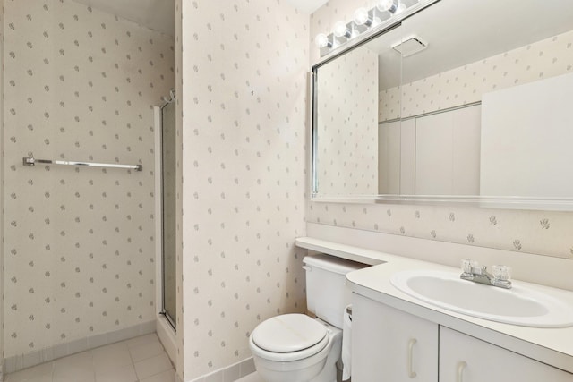 162 Deer Ct Dr, Middletown, NY 10940 - full bath with a stall shower, vanity, tile patterned floors, and wallpapered walls