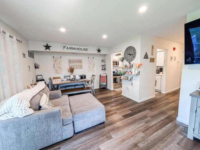 15 Fairview Cir, Middle Island, NY 11953 - living area featuring recessed lighting and dark wood finished floors