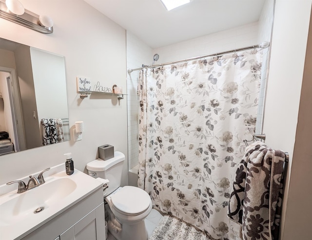 15 Fairview Cir, Middle Island, NY 11953 - full bath featuring vanity, tile patterned flooring, and shower / tub combo with curtain