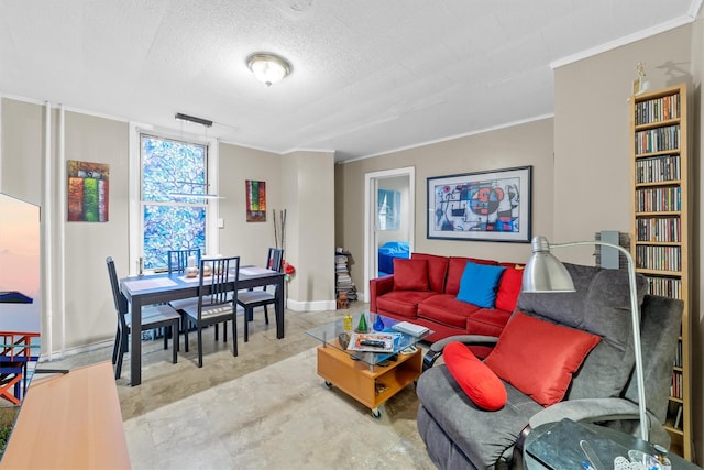 156 Beech St, Yonkers, NY 10701 - living room with ornamental molding and a textured ceiling