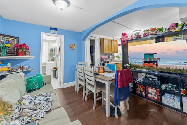 156 Beech St, Yonkers, NY 10701 - dining area with arched walkways, wood finished floors, and a water view