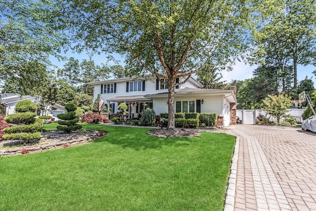 7 Woodstock Pl, Lake Grove, NY 11755 - view of front of home featuring decorative driveway, a garage, and a chimney
