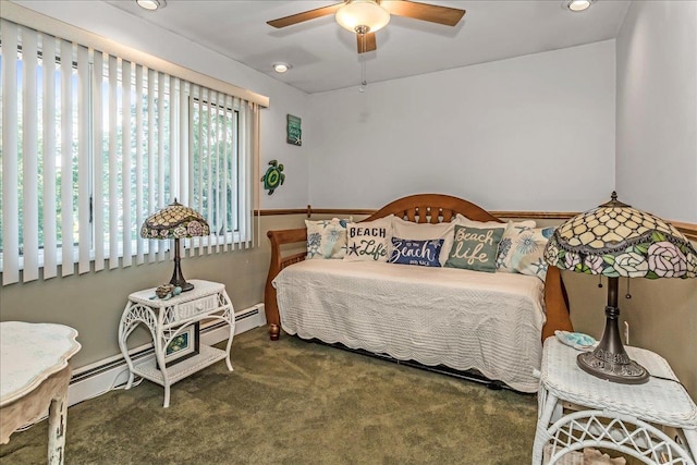 7 Woodstock Pl, Lake Grove, NY 11755 - carpeted bedroom featuring a baseboard radiator, ceiling fan, and recessed lighting